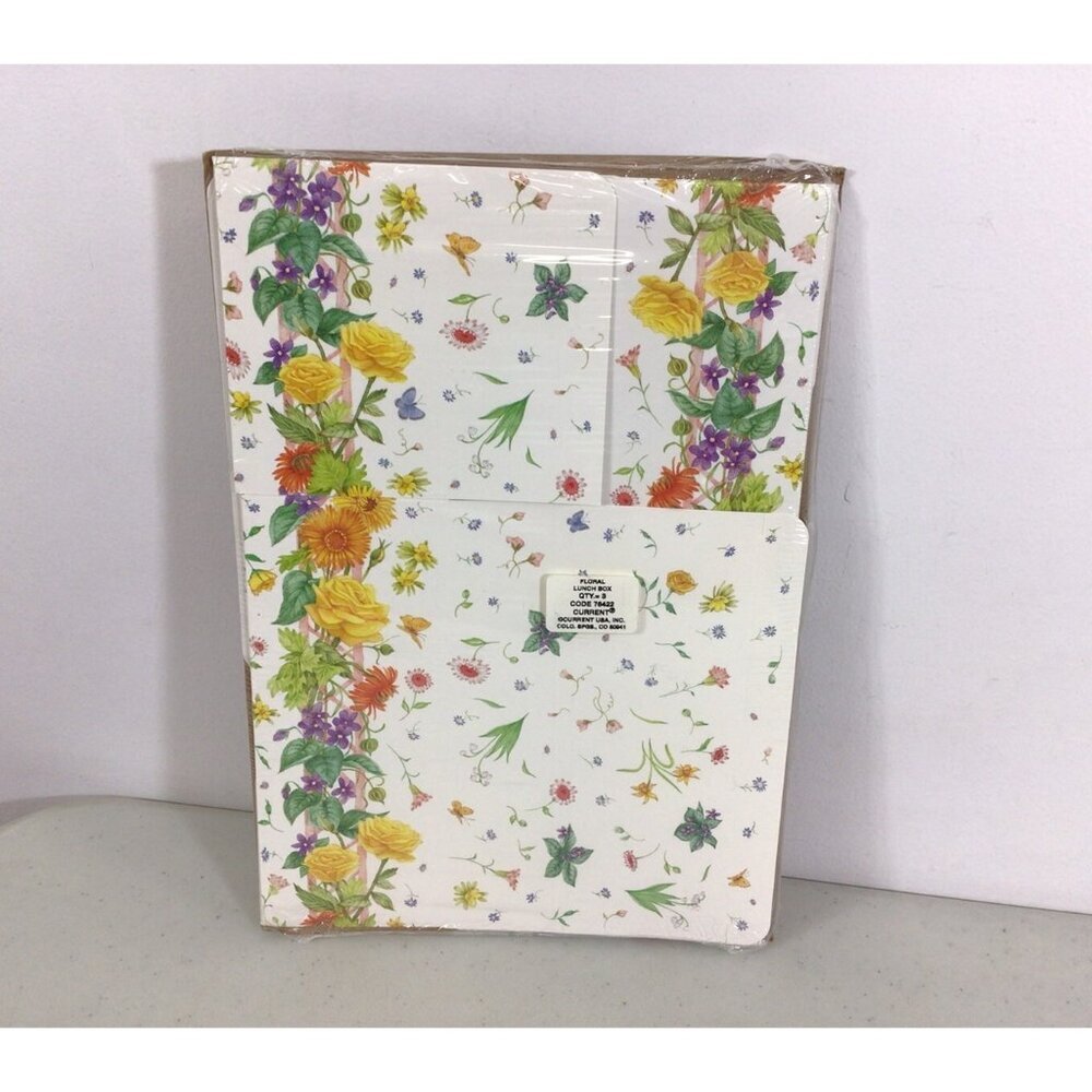 Vintage Floral Lunch Boxes Cardboard Current USA Lot of 3 New
